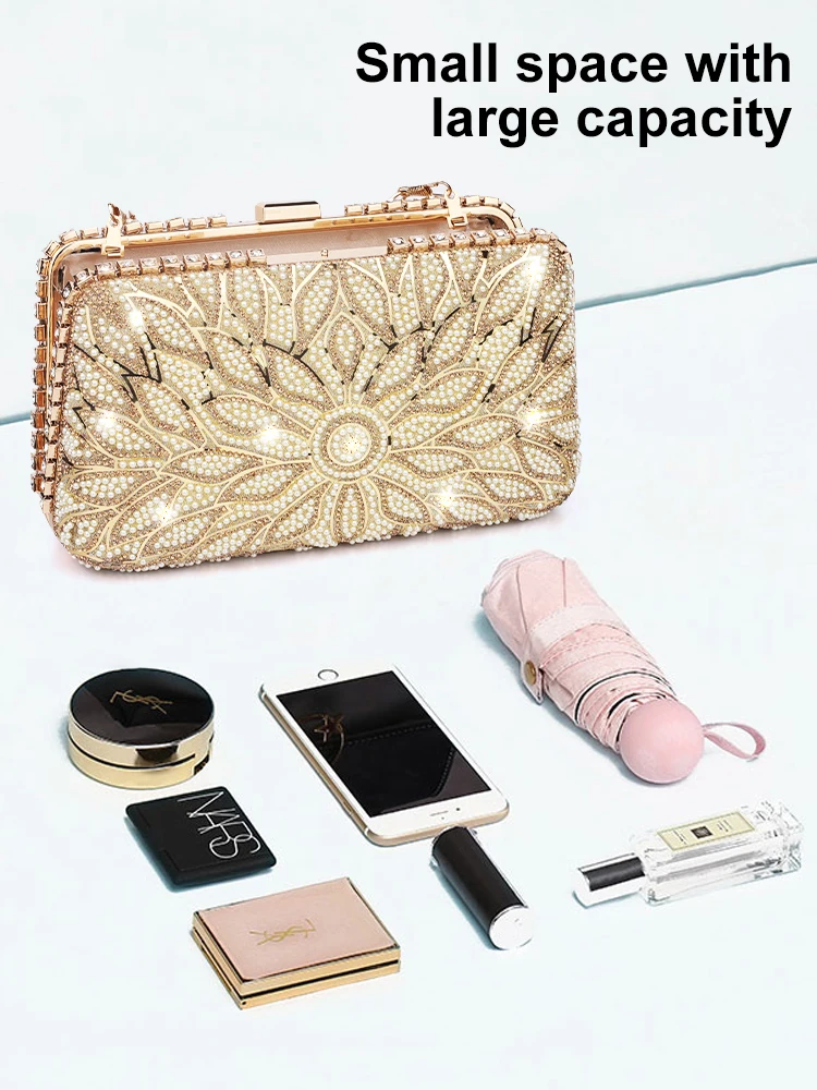 Women Luxury Pearl Inlay Large Capacity Small Shoulder Bag Fashion Elegant Party Handbag Evening Bag Banquet Dinner Dress Bag