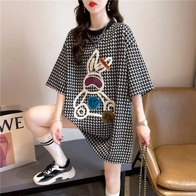 Clothes 2022 Summer New Versatile Top Medium Long Short Sleeve T-Shirt Women's Fashion