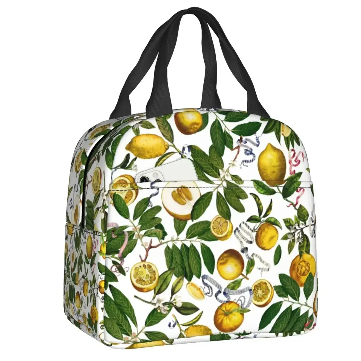 Lemon Tree Thermal Insulated Lunch Bag Women Citrus Fruit Botanical Art Portable Lunch Container for Kids Multifunction Food Box