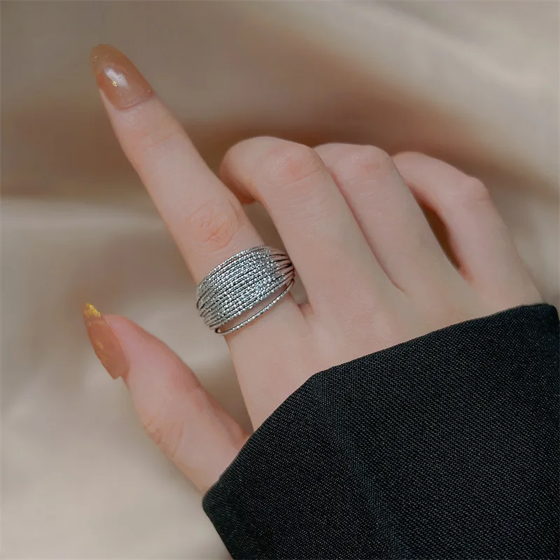 2024 New Multi Layered Sparkling SilverLine Wrapped Ring for Women Men Trendy Personality Adjustable Open Ring Jewelry