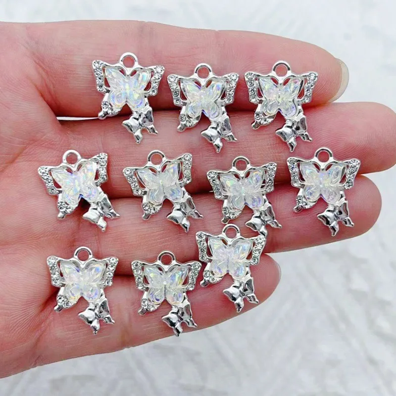 20 Stück Voll-Diamant-Besetzter Schmetterling-Anhänger aus Legierung DIY-Zubehör für Ohrringe Halsketten Kleiner Anhänger Handgefertigter Schmuck