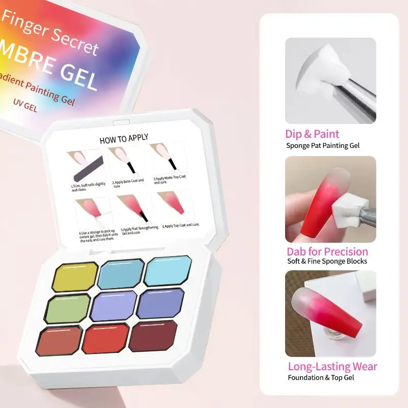 Hoyytu UV Gel Ombre Gradient Palette 1Pcs 4/9 Colors High Pigment No Fade for Home DIY Salon Nail Design