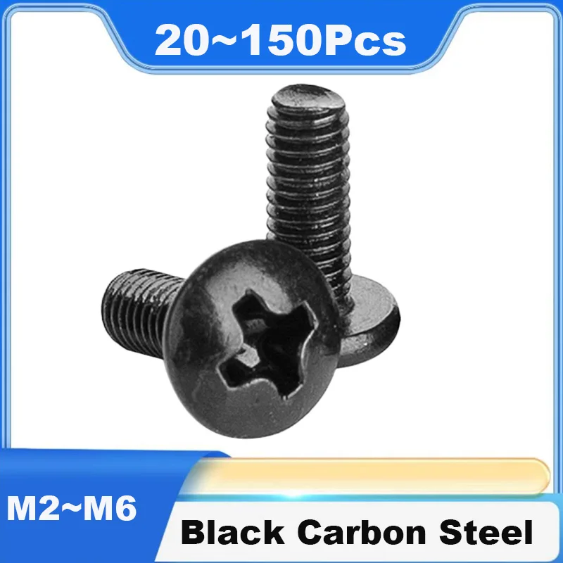 Black Zinc Carbon Steel Phillips Truss Head Large Flat Round Cross Head Screw Bolt Cross Recessed Head Machine Screws