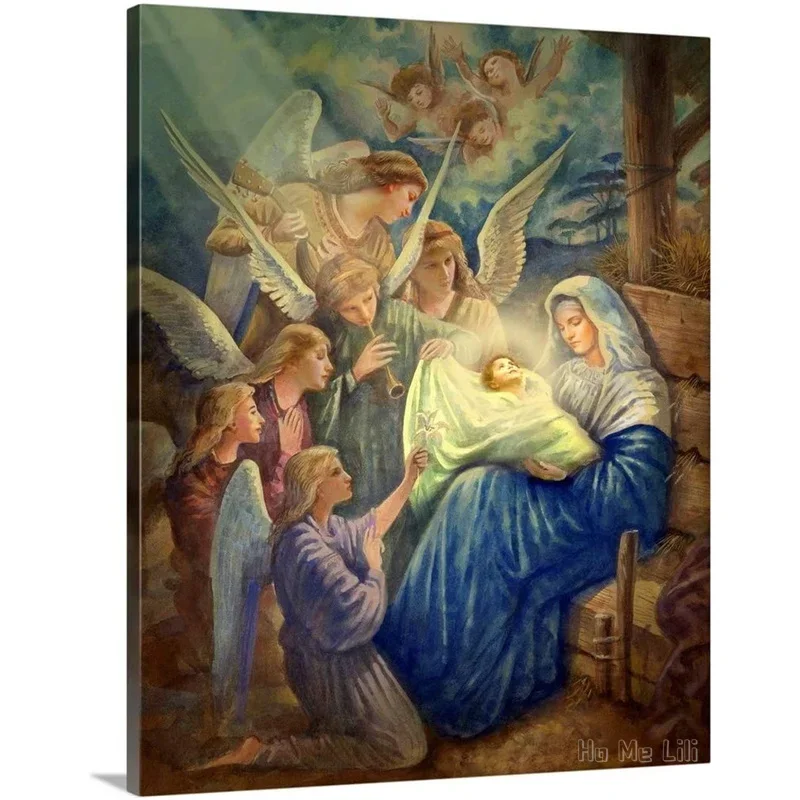 Mary And Newborn Jesus Canvas By Ho Me Lili Wall Art Print Artwork For Living Room Bedroom Dorm Decor