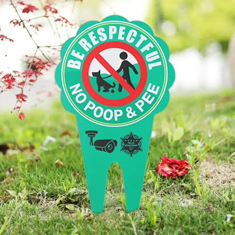 No Pooping Dog Signs For Yard Durable Double-Sided Metal Dog Sign Dog-Friendly 13x6 Inch No Dog Pooping Or Peeing Stop Dogs On