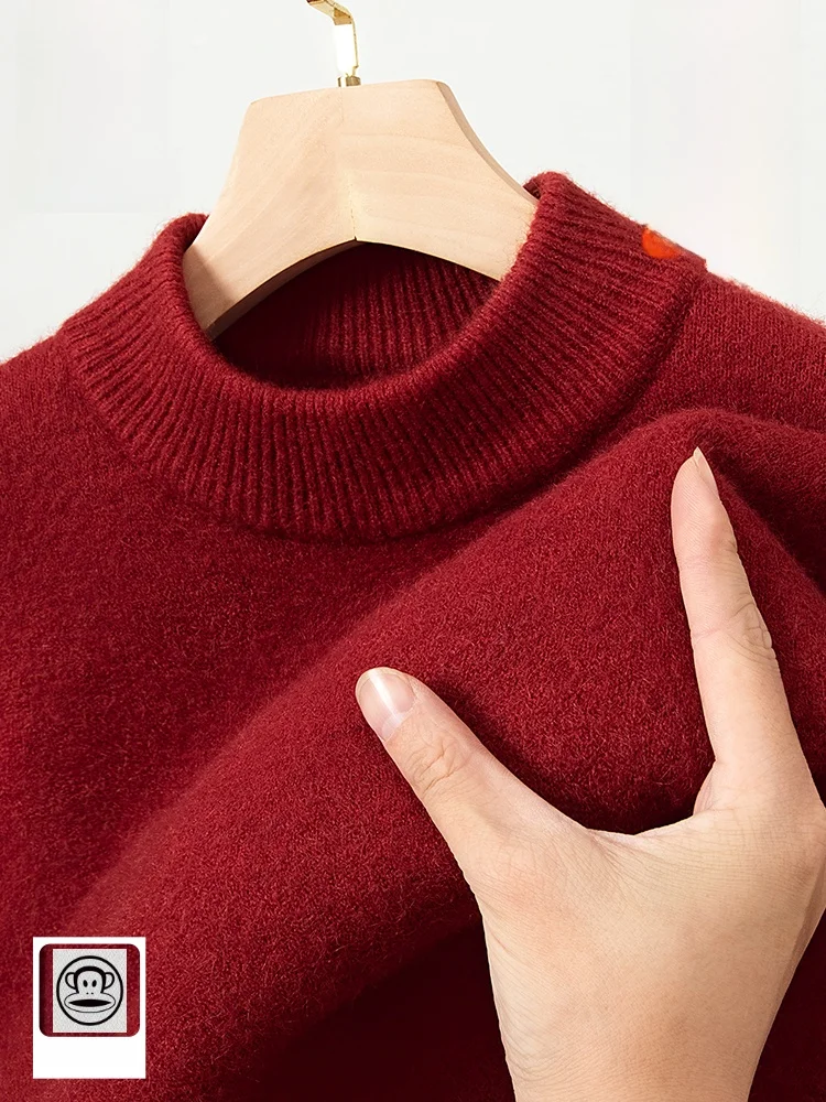 

Утепленный зимний вязаный свитер для мужчин: модный городской стиль, с животным принтом, высоким воротником, удобный крой, худи