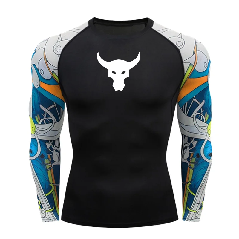 Compression Men Long Sleeve Shirt T-Shirt Black Top Fitness Sunscreen Second Skin Quick Dry Breathable Casual long T-Shirt