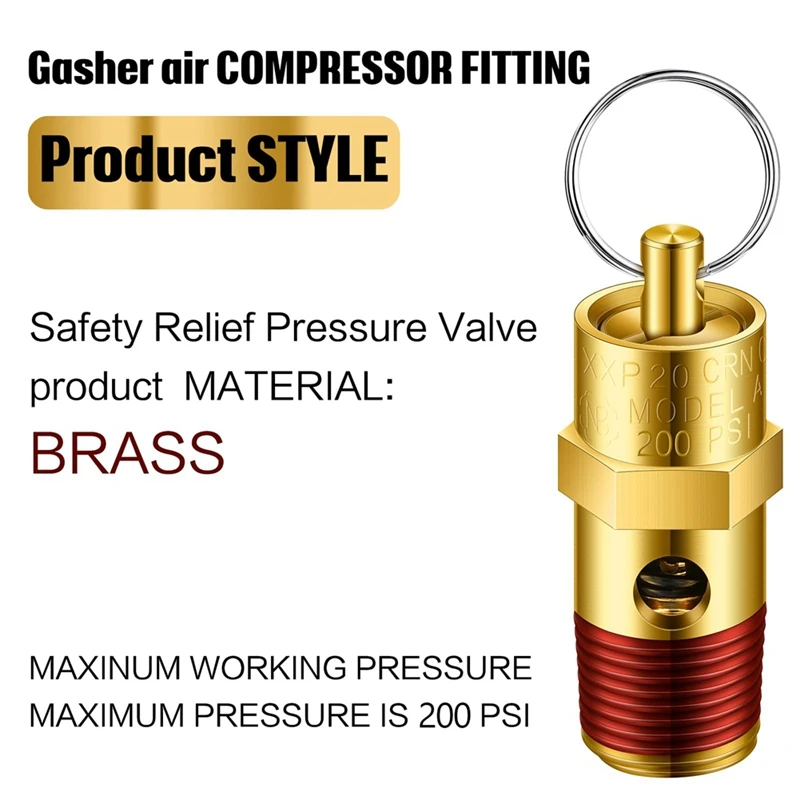 

4Pcs Air Compressor Relief Pressure Safety Valve And Air Gauge Set,1/4In NPT Air Tank Valve 0-200 PSI Air Pressure Gauge