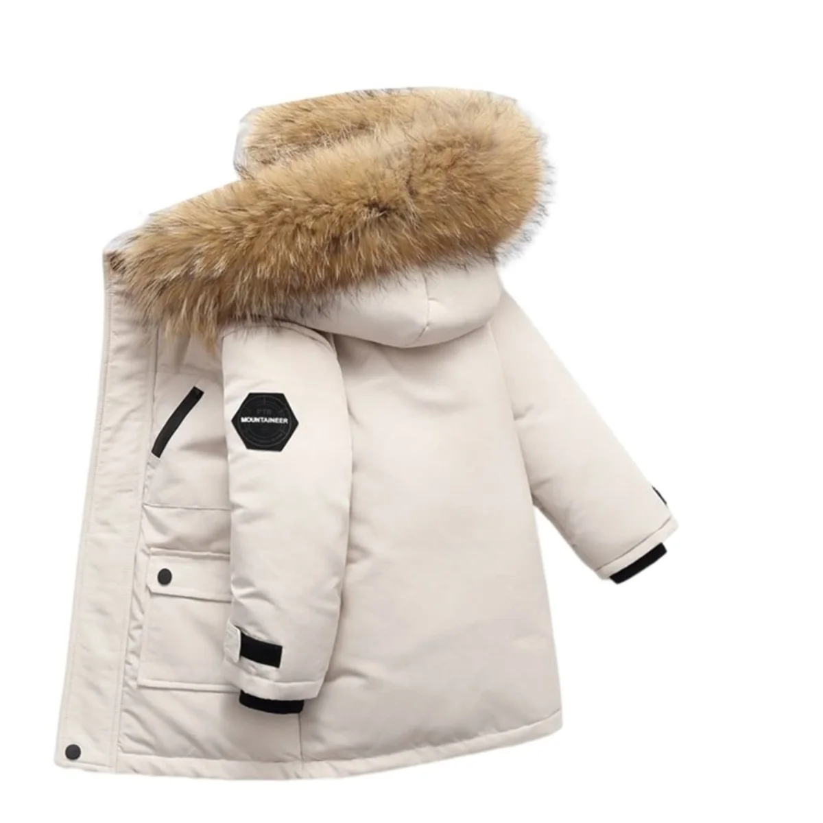 

Children's Down Hooded Jacket, Faux Fur, Thick Coat, Warm, Snow Wear Clothes, Kids Parka, Outerwear Snowsuit, Winter