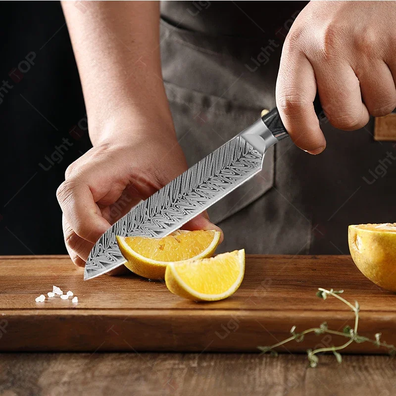 Stainless Steel Japanese Kitchen Chef Knives Set Santoku Knife Sharp Fruit Peeler Damascus Steel Pattern Boning Knife BBQ Tools