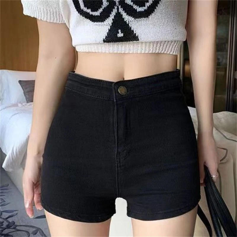 

Summer Classic Fashion Girls High Waist Thin Jeans Female Korean Solid Denim Shorts Lady Slim Fit Thin Short Pants
