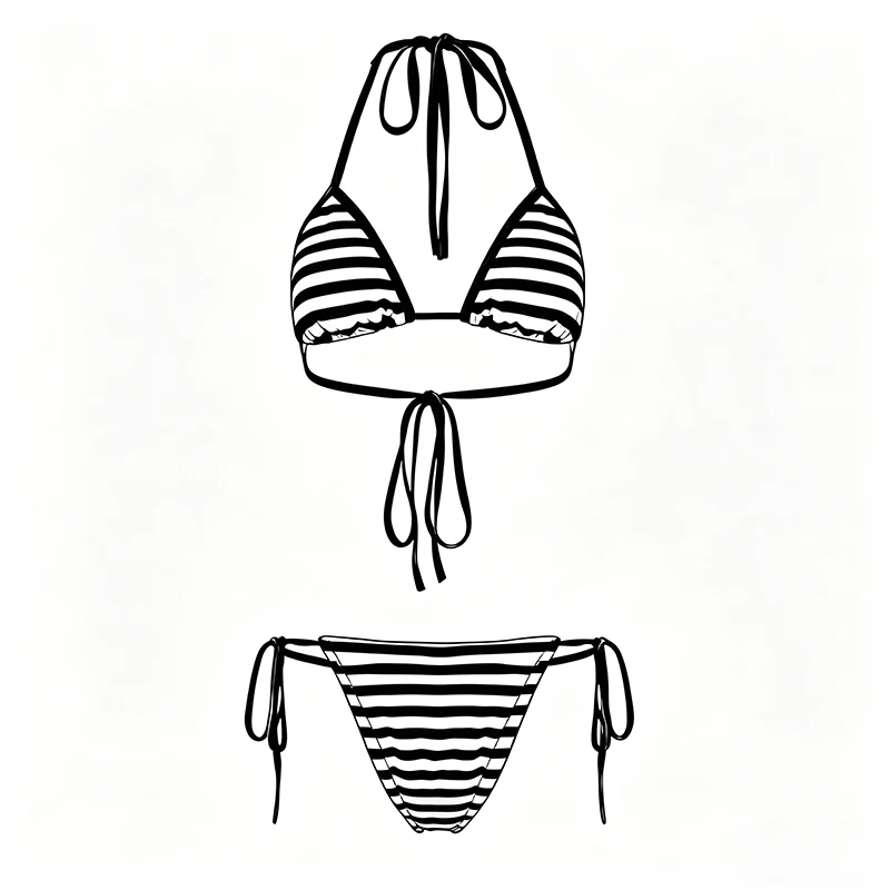 Bikini suit triangle cup lace up front opening low waist swimsuit sexy striped European and American women's style