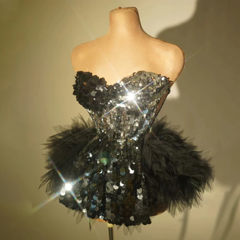 Sexy Sequins Backless Strapping Party Dress Women Evening Dresses Gogo Costumes Dj Ds Festival Clubwear Drag Queen Outfit XS8071