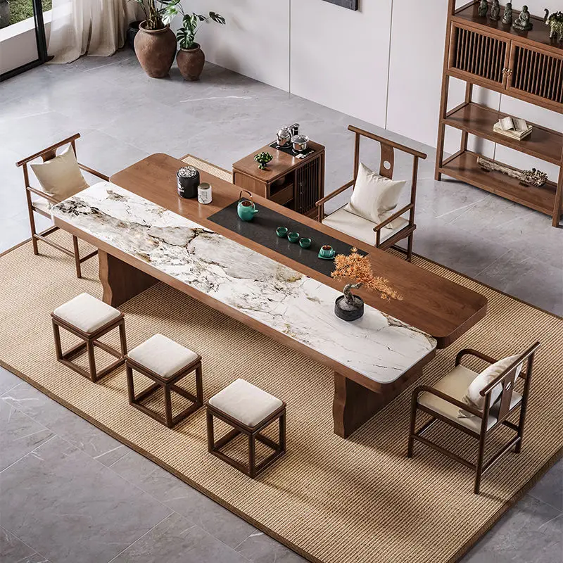 طاولة شاي كبيرة جديدة على الطراز الصيني، مجموعة طاولة شاي وكرسي، حديثة وبسيطة وخفيفة فاخرة للمكتب والمنزل Zen الصلبة #4