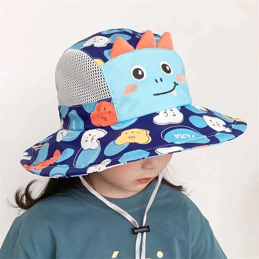 2-8 years Children\'s sun hat, summer thin fisherman hat, boys and girls, cartoon sun hat, large brim, foldable net hat