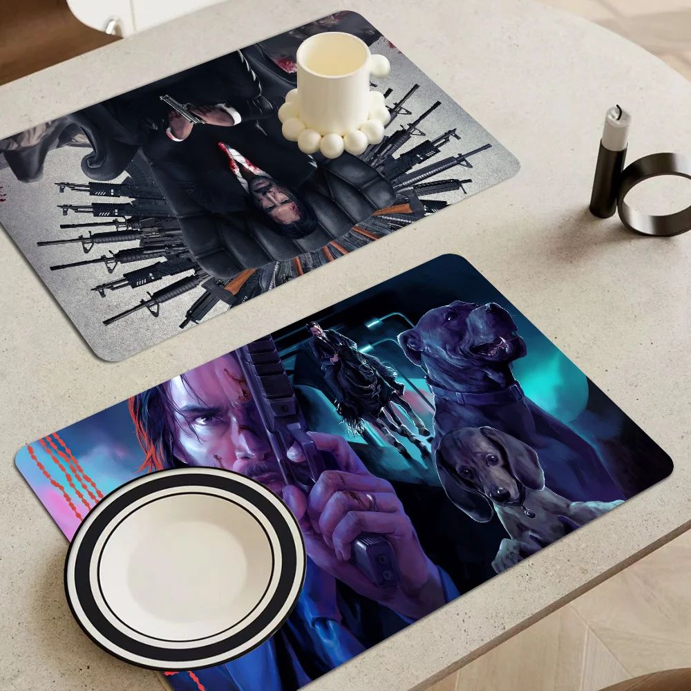 

John Wick Super Absorbent Coffee Mat Dish Draining Mat Large Kitchen Drying Mat Quick Dry Bathroom Drain Pad Kitchen