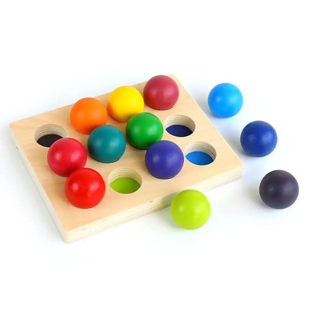 Rainbow Wooden 12 Color Sorting Matching Game, brinquedos educativos para crianças, jogo de contagem, bola brinquedos, desenvolver habilidades motoras