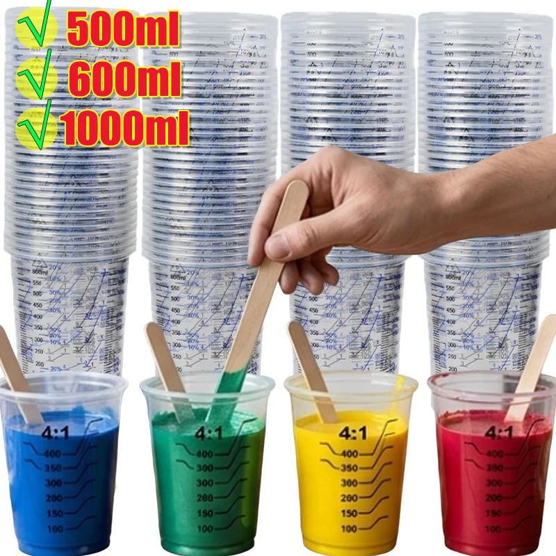 Disposable Clear Measuring Cups Plastic Calibrated Mixing Cup with Scale Mark for Baking Paint Pigment Experiment Use