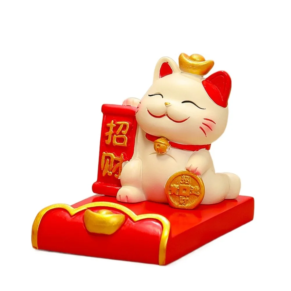 

Figurine Miniature Items Lucky Cat Phone Holder Resin Crafts Chinese Style Animal Mobile Phone Stand Exquisite Realistic