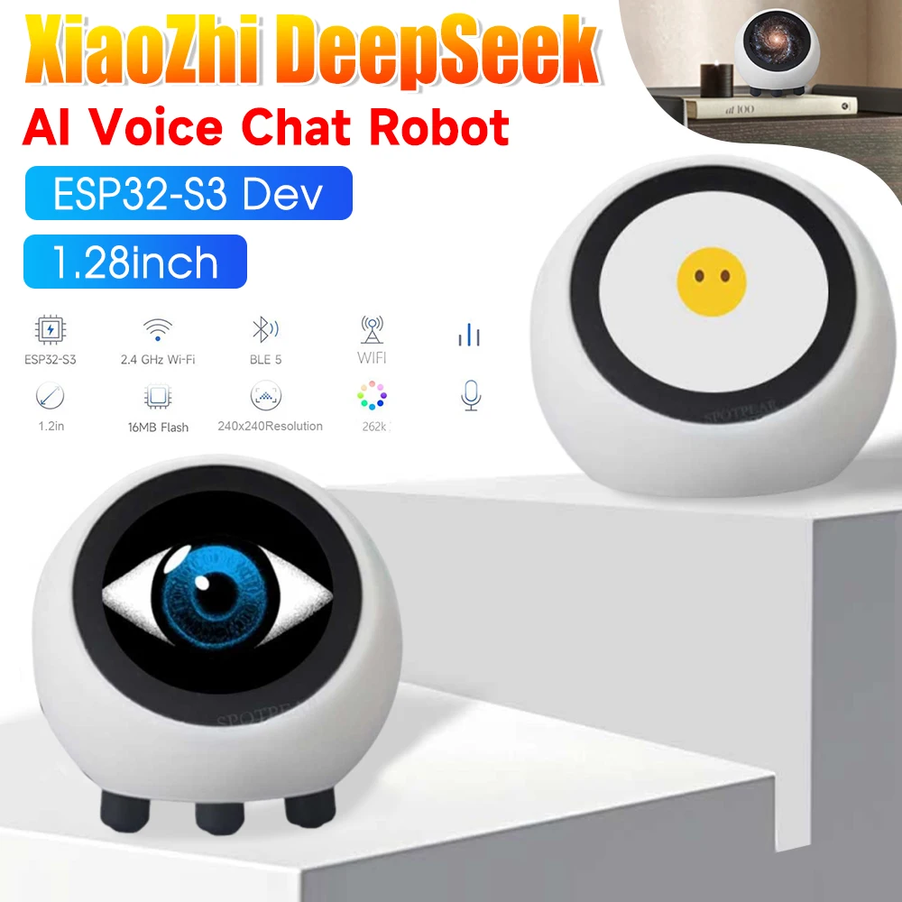 Smart Desktop Robot No Touch Screen Multi-Function Mini Robot Tabletop Ornaments LCD Display 1.28in for Home Office((No Battery)