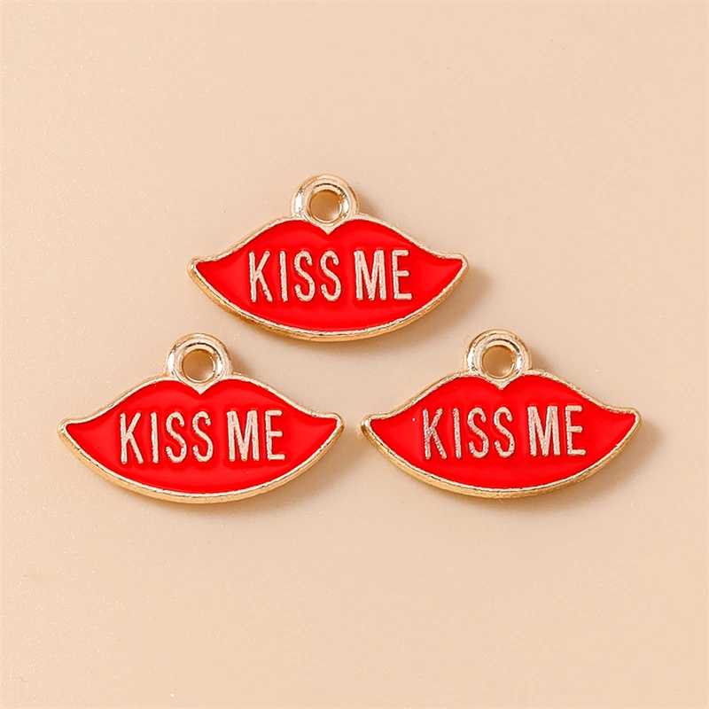 20 Stück 17x10mm Niedliche Emaille-Charms mit Roten Lippen für Schmuckherstellung, Ohrhänger, Halsketten, Armbänder, DIY-Bastelzubehör – Detail 6