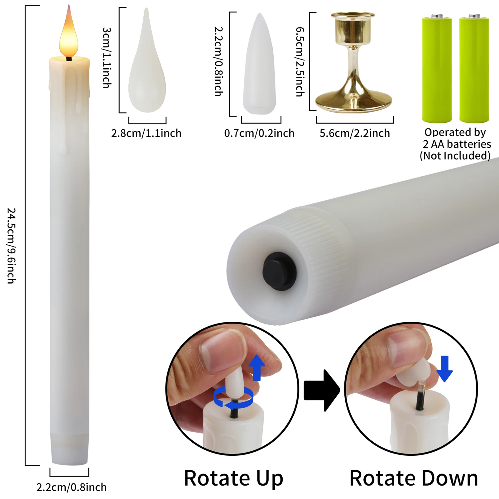 Flickering LED Taper Candles with Remote Timer&Lamp Holder 3D Flame Window Candle Candlestick for Halloween Christmas Home Decor