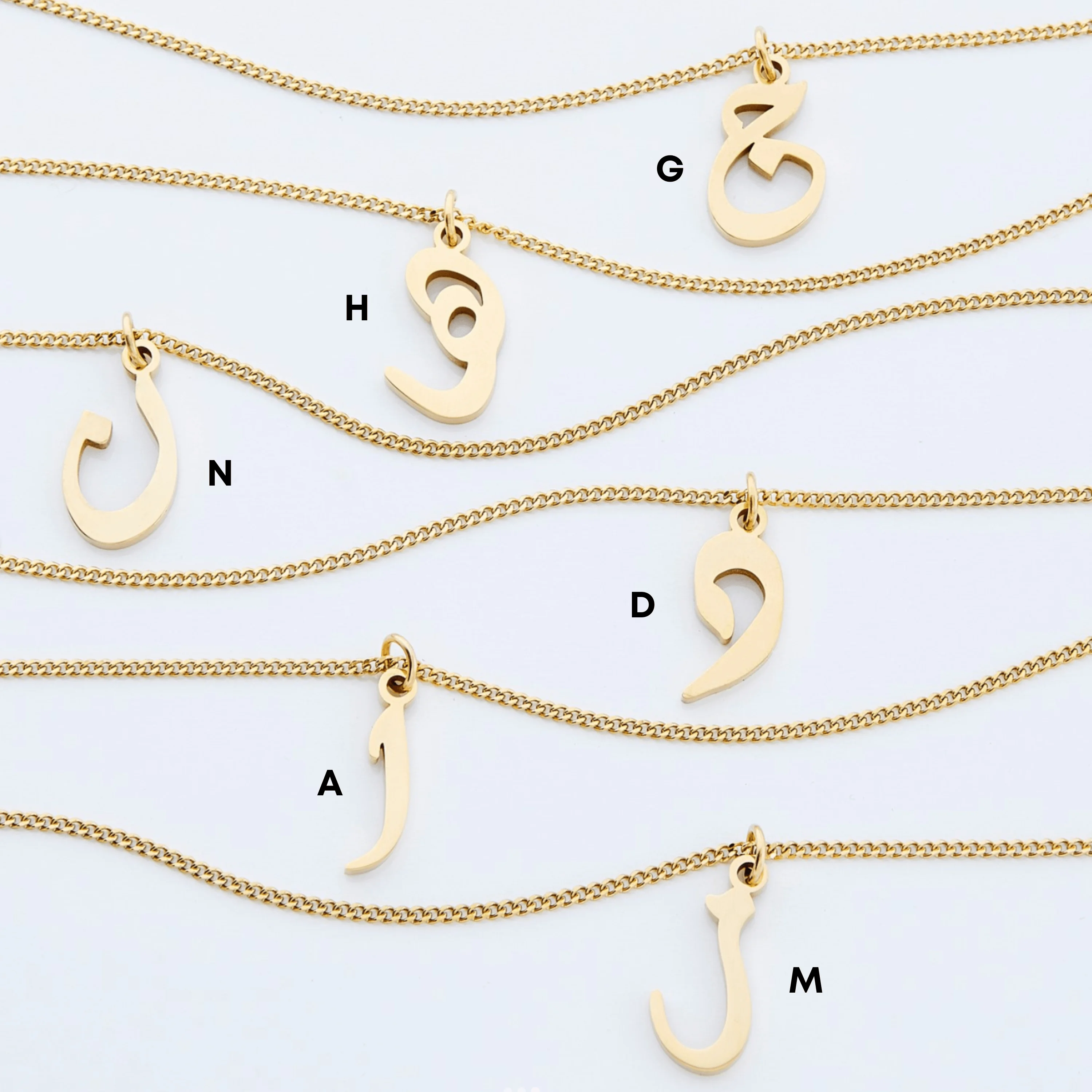 

Hanging Arabic Letter Necklace Personalized Custom Alphabet Pendant Stainless Steel 18K Gold Plated Stylish Eid Gifts for Mom