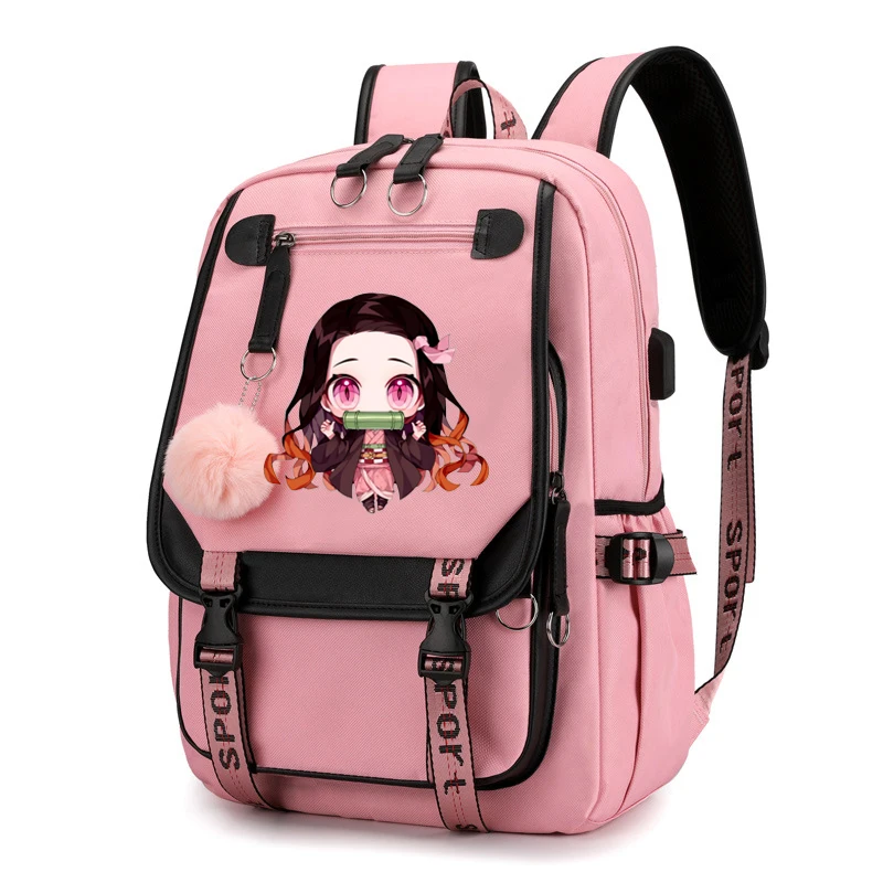 Kamado Nezuko Demon Slayer mochilas USB para niña, Bolsa Escolar de Anime para adolescentes, mochila de lona para portátil, mochilas escolares para