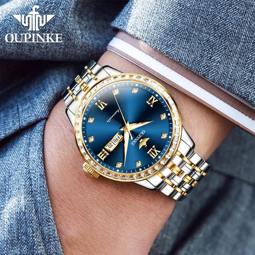 OUPINKE 3258 Automatic Watch High-end Japan Mechanical Movement Luxury Diamond Watch Men's Dual Calendar Display Men's Watch