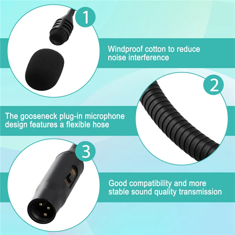 Microfone de pescoço de ganso PHILE Microfone de pescoço de ganso com redução de ruído flexível de 3 pinos para salas de reuniões