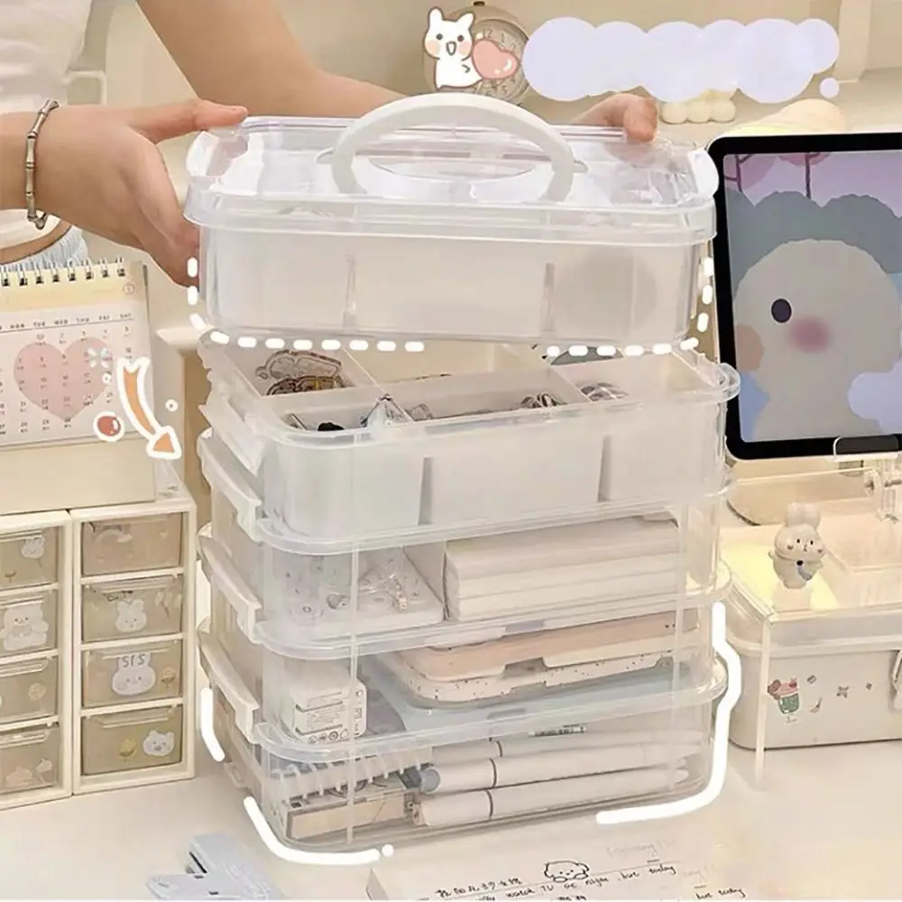 Transparent Box 4-tiers Plastic Storage Box School Office Container Drawer Organizer Table Jewelry Box Makeup Organizer Box Bins