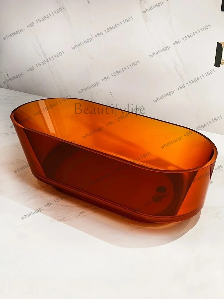Vasca da bagno in resina trasparente Bagno in cristallo colorato ovale di lusso leggero e autoportante per uso domestico