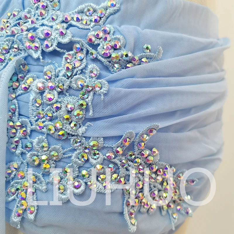 فستان رقص غنائي من LIUHUO للأداء، تنورة عمودية باللون الأزرق، قطعتين