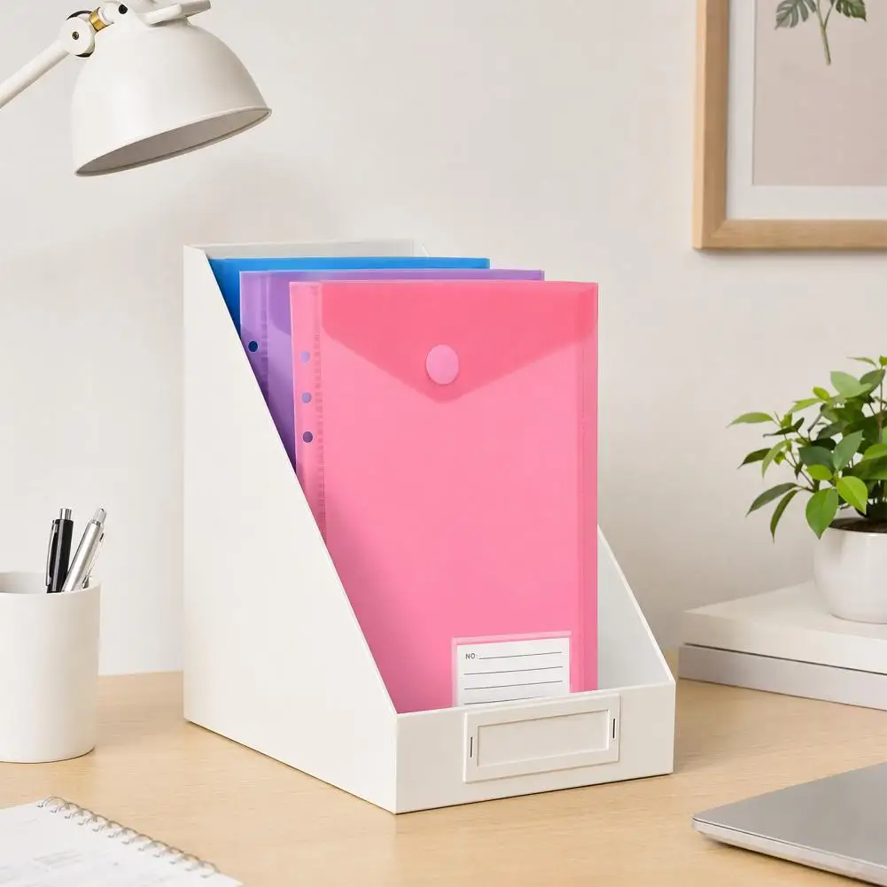 Dustproof Document Holder Poly Envelope Binders with Hook Loop Closure Plastic Document File Folders with Label Pocket for A4