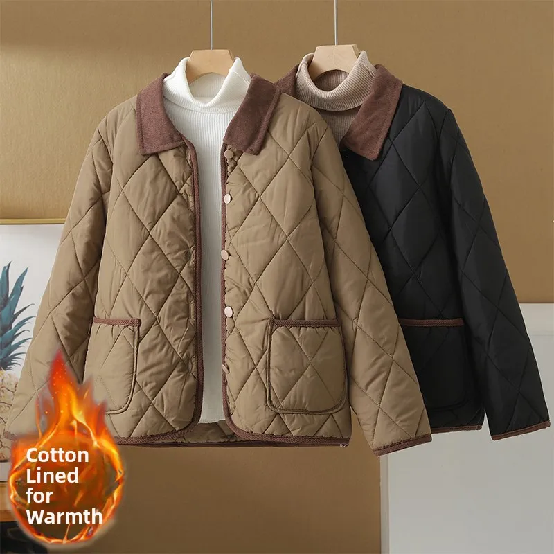 

Korean Sle Patchwork down Cotton irt Jaet Lightweight Loose Pure Color Duling Pattern Cotton down Cotton Top