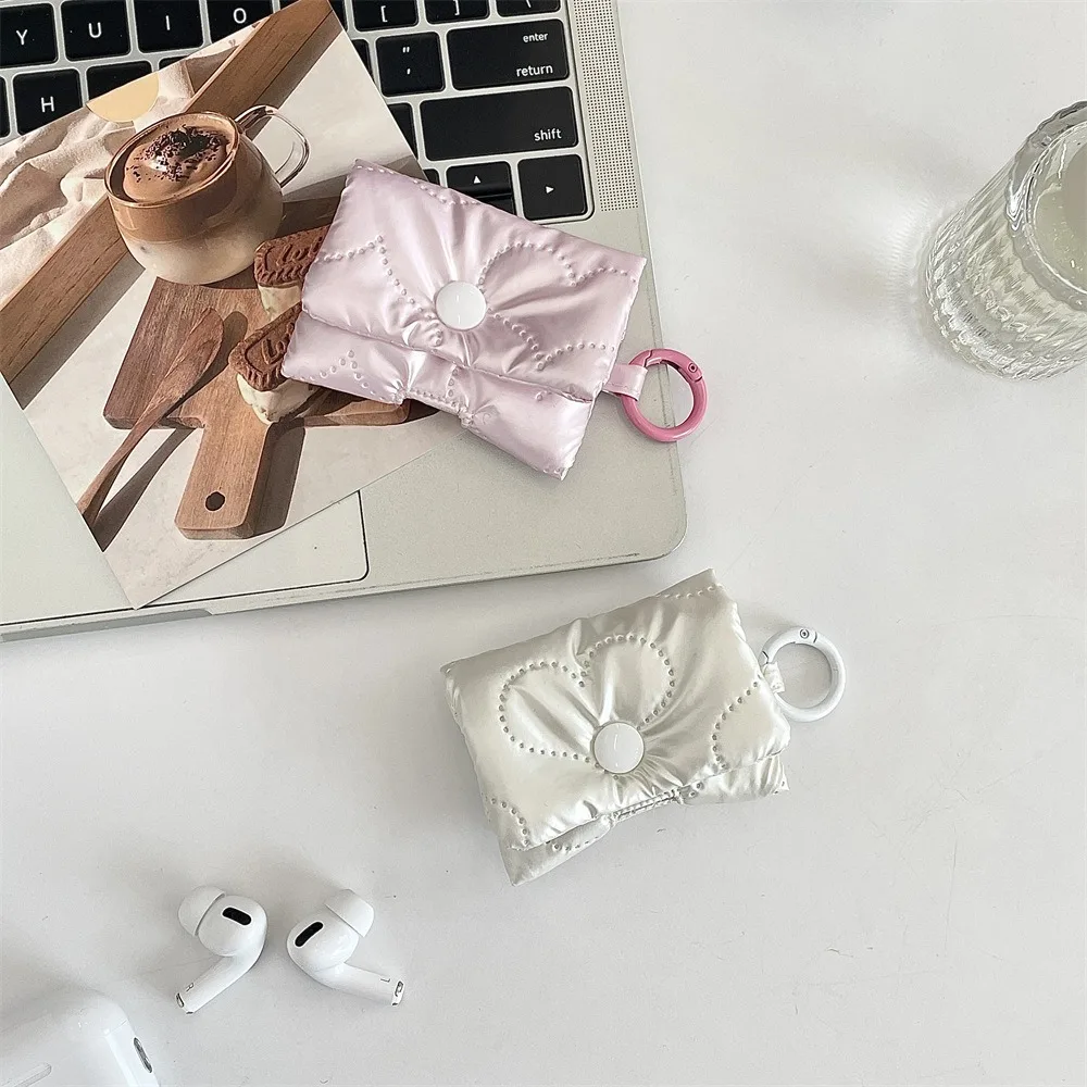 Cute Balletcore Heart Earphone Bag Soft PU Leather Bow Headphone Storage Bag Pink Korean Style Bluetooth Headset Earphone Case