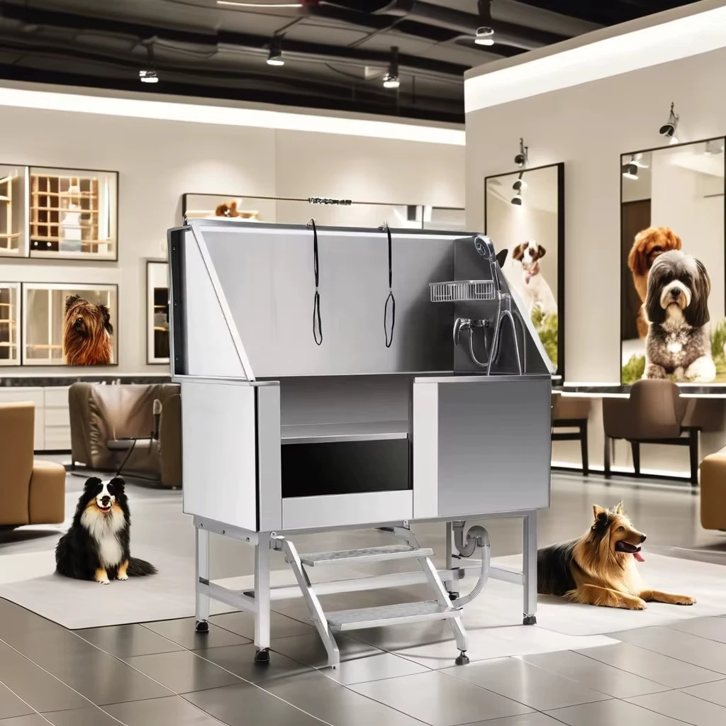 

Durable Stainless Steel Pet Bath Tub Dog Grooming Washing Sink Commercial Bathing Tub with Ramp Ladder Sprayer for Salon