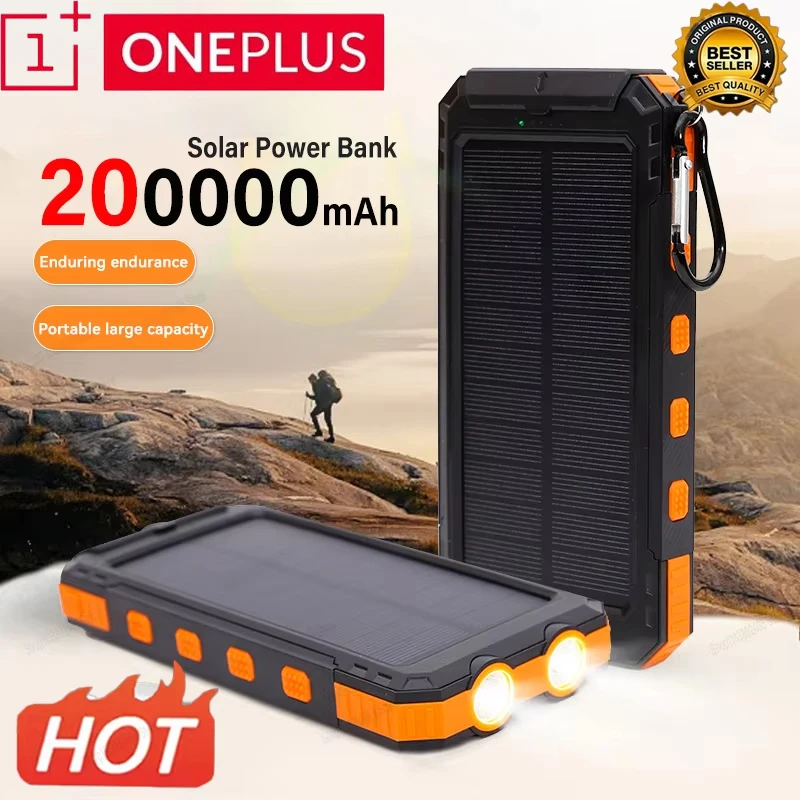 ONEPLUS 200000mAh بنك الطاقة الشمسية المحمولة شاحن سعة كبيرة متوافق USB مع مصباح يدوي لشاومي آيفون سامسونج جديد