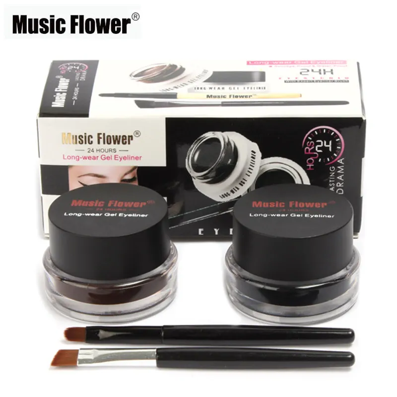 Música flor 2 em 1 café + gel preto delineador compõem à prova dwaterproof água cosméticos conjunto olho forro maquiagem olho maquiagem