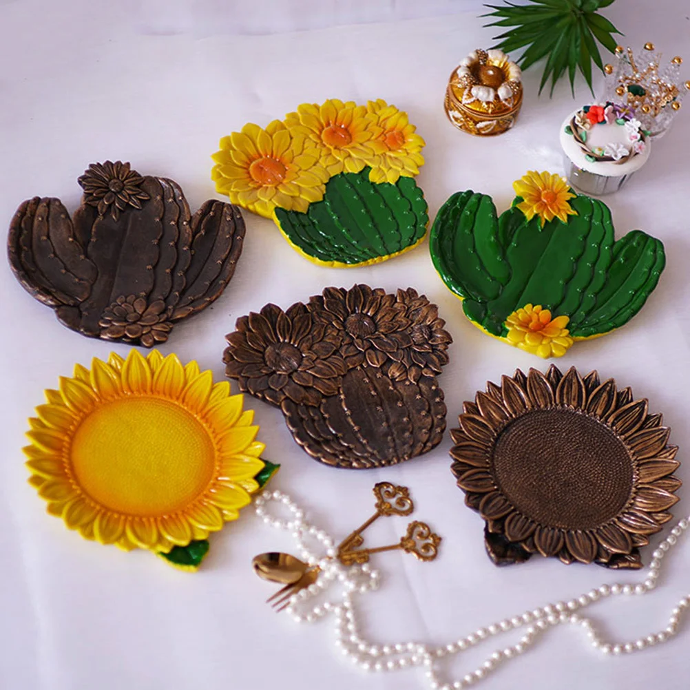 

Resin Dried Fruit Plate Yellow Sunflower Pattern Smooth Edges Decorative Tray Candy Nut Dish Dried Fruit Plate