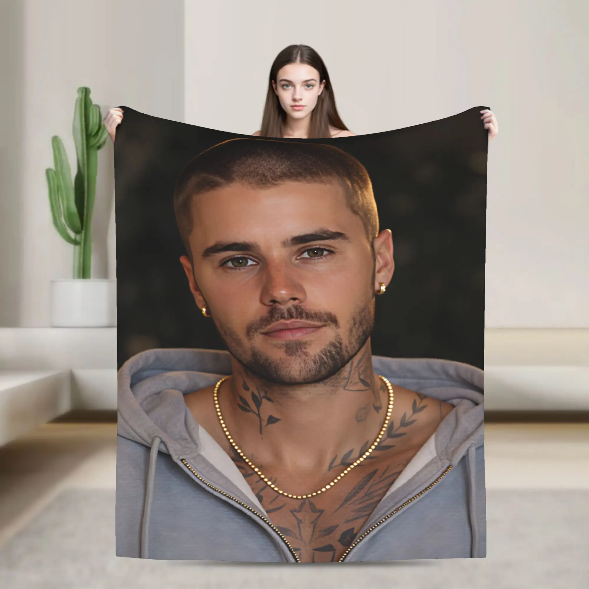 Warm Blanket Airplane Travel Justin Bieber Buzz Cut Beard Portrait Throw Blanket Flannel Bedspread For Home Decor Sofa Bed Cover