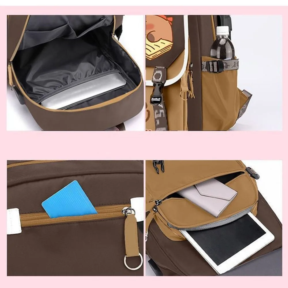 Creative Large Capacity Capybara Backpack Adjustable Strap Lightweight Students Schoolbag Waterproof Breathable School Backpack