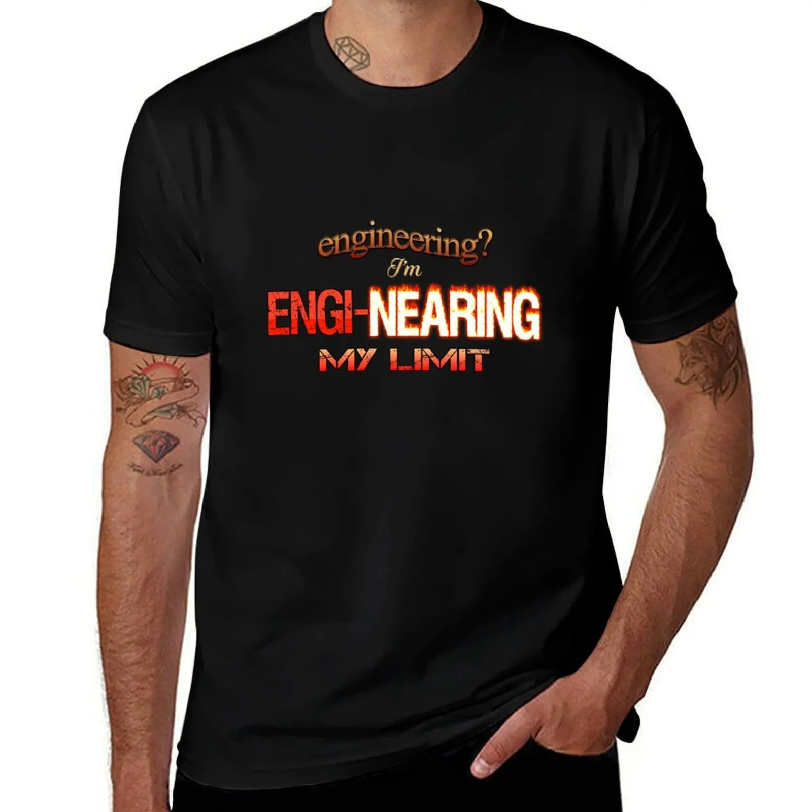 Engineering? I'm Engi-nearing My Limit Engineer Pun T-Shirt graphic shirts blacks T-shirts for men cotton