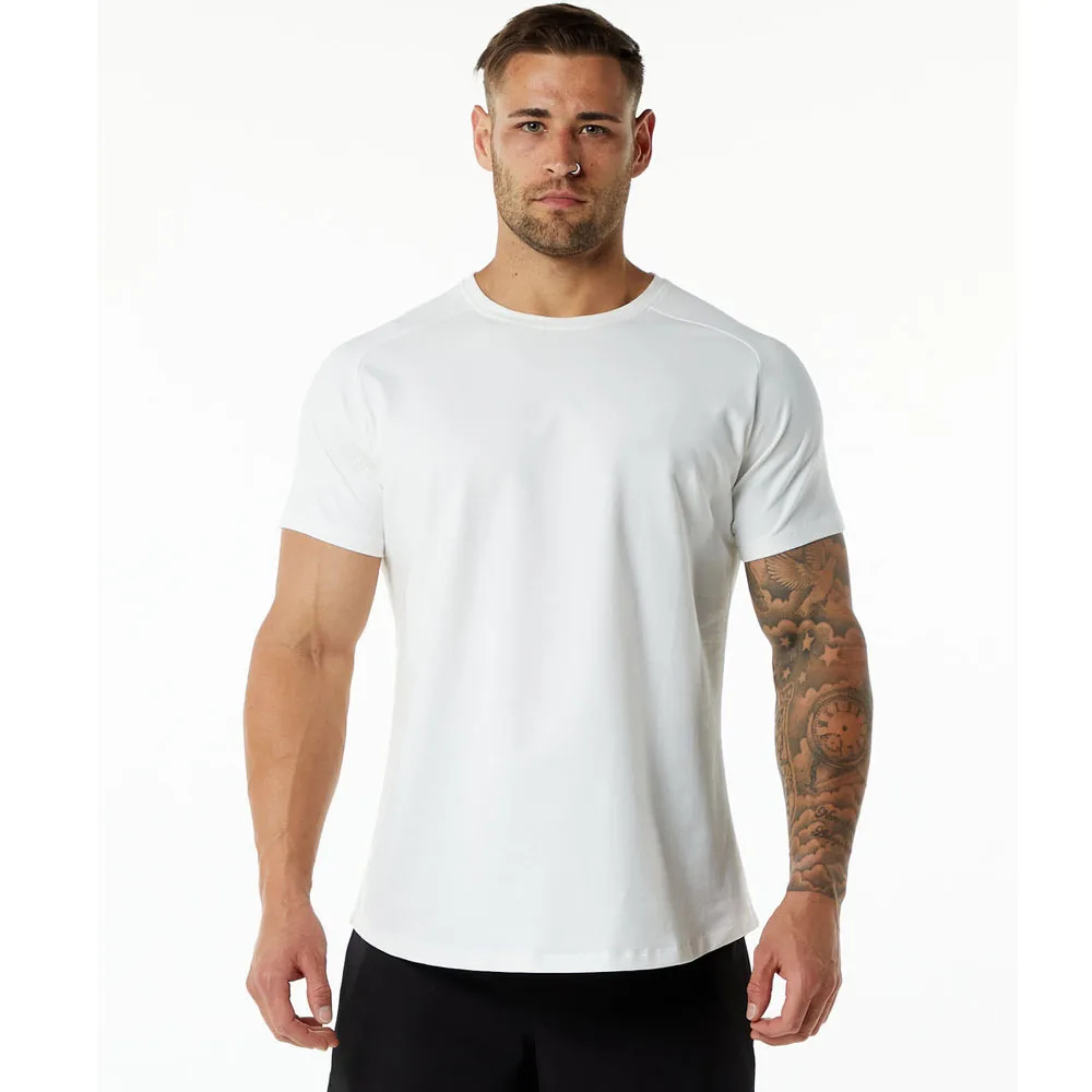 Sommer Große Größe Elastizität Sport Fitness Kurzarm männer Baumwolle Rundhals Solide Casual Übung Schwarz T-Shirt