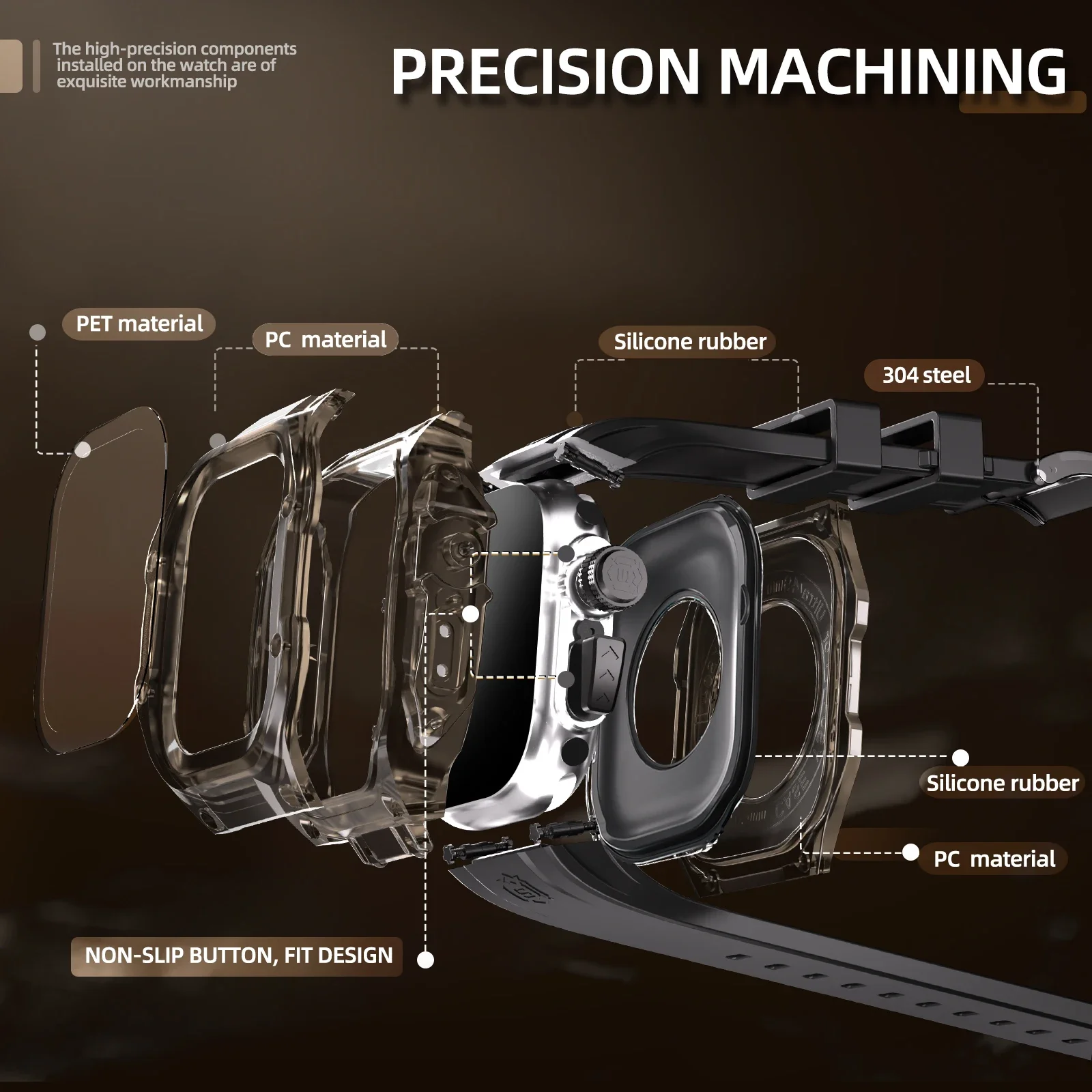 For Apple iWatch Ultra-Ultra 2 49mm Protection Kit IP54 Waterproof Watch Case Silicone Wristband Dust and Drop Resistant Case