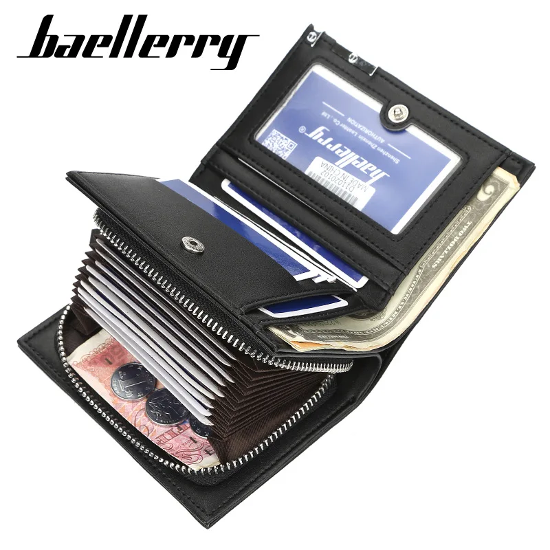 Baellerry-carteira cortada para homens, porta-cartão, grande capacidade, zíper, órgão, moda casual, novo