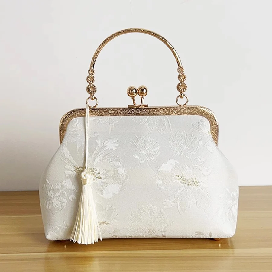 

Vintage Embroidery Fringe Shell Handbags Women Evening Clip Clutch Purses Luxury Chain Crossbody Shoulder Bag Printed Satchel