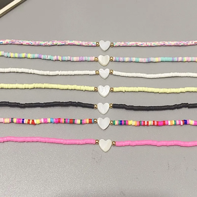 Boho Polymer Clay Colorful Choker Heart Natural Shell Beads Necklace Korean Handmade Fashion Pendant Neck Collar Female Jewelry