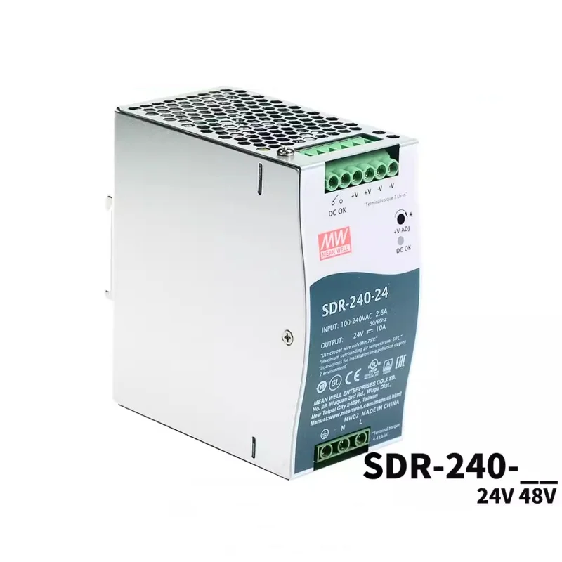 

Mean Well SDR-120-24 DIN Rail Switching Power Supply with 12V/24V/48V Output 5A/10A/20A Current and 75W/240W/480W Rated Power