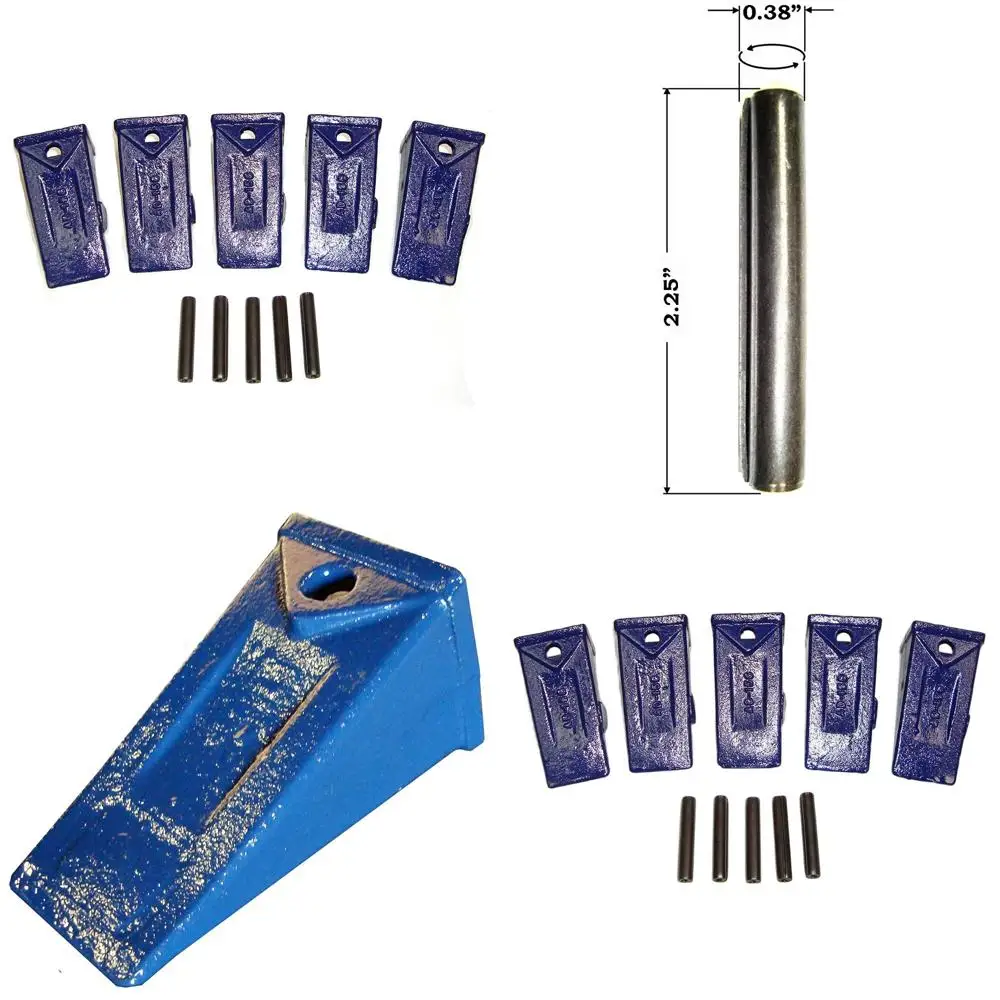 

Short Bucket Teeth & Long Pins Set for Skid Steer and Mini Excavators (5 Pack)